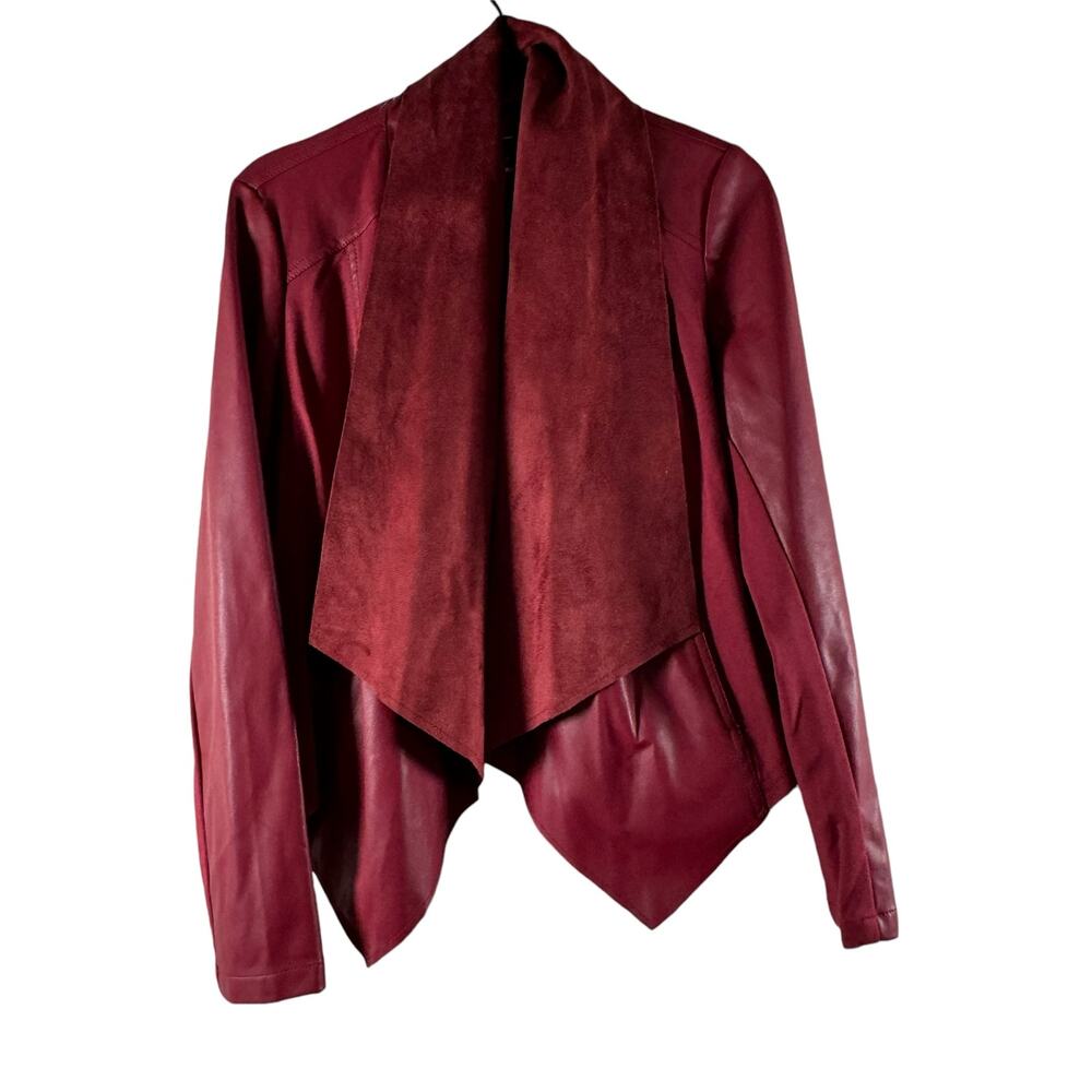 Kut From The Kloth Lincoln' Faux Leather Drape Front Jacket Mix Media Wine Red S